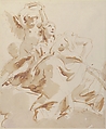 Winged Putto Crowning a Seated Woman Who Looks Upward, Giovanni Battista Tiepolo (Italian, Venice 1696–1770 Madrid), Pen and brown ink, brush with pale and dark brown wash, over black chalk