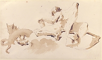 Seated Figure of Time, Giovanni Battista Tiepolo (Italian, Venice 1696–1770 Madrid), Pen and dark brown ink, brush with pale and dark brown wash, over black chalk