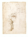 Two Monks Looking up at a Dragon in a Tower, Anonymous, Italian, Tuscan, early 15th century, Pen and brown ink, brush and brown wash, on vellum