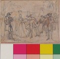 Study for "The Mutual Agreement," etched vignette in "Songs in the Opera of Flora", Hubert François Gravelot (French, Paris 1699–1773 Paris), Black chalk and graphite, with traces of red chalk
