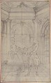 Design for a Scene in Pierre de Laujon's "L'Amoureux de quinze ans, ou la Double-Fête...", Hubert François Gravelot (French, Paris 1699–1773 Paris), Pen and black ink over graphite underdrawing