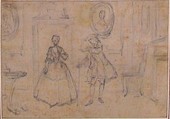 Study for "The Guardian's Maxim," etched vignette in "Songs in the Opera of Flora", Hubert François Gravelot (French, Paris 1699–1773 Paris), Black chalk with races of red chalk