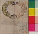Elevation and Top View of a Design for a Lidded Box, Hubert François Gravelot (French, Paris 1699–1773 Paris), Pen and brown ink, brush and yellow wash, and red chalk over graphite