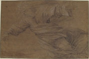 God the Father, Eustache Le Sueur (French, Paris 1616–1655 Paris), Black and white chalk on brown paper. Framing lines in pen and brown ink.