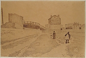 The Gas Tanks at Clichy, Paul Signac (French, Paris 1863–1935 Paris), Pen and iron gall ink over graphite on Japan paper on cardboard