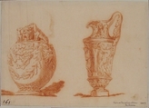 Designs for Two Vases, Anonymous, French, 18th century French, Red chalk