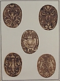 Oval Ornament Designs for Boxes, Anonymous, French, 17th century, Pen and brown ink, brush and brown wash, over black chalk
