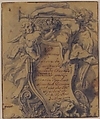 Study for a Cartouche, Gilles-Marie Oppenord (French, Paris 1672–1742 Paris), Pen and black ink with brush and gray wash. Framing lines in pen and black ink.