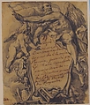 Study for a Cartouche, Gilles-Marie Oppenord (French, Paris 1672–1742 Paris), Pen and black ink, brush and gray wash; framing lines in pen and brown ink