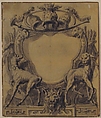 Study for a Cartouche, Gilles-Marie Oppenord (French, Paris 1672–1742 Paris), Pen and black ink with brush and gray wash. Framing lines in pen and brown ink.