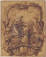 Study for a Decorated Initial A with the Annunciation, Gilles-Marie Oppenord (French, Paris 1672–1742 Paris), Pen and brown ink, heightened with white. Framing lines in pen and brown ink with some gold.