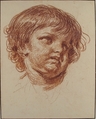 Head of a Young Boy, Jean-Baptiste Greuze (French, Tournus 1725–1805 Paris), Red chalk; framing lines in pen and brown ink