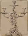 Design for a Candelabra, Anonymous, French, 18th century, Pen and brown ink.  Framing lines in pen and brown ink.