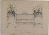Design for Chinois Bench and Planters, Anonymous, French, 19th century, Graphite and watercolor