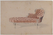 Design for Chaise Lounge, Anonymous, French, 19th century, Graphite, brush and rose wash, with framing lines in graphite