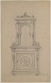 Design for a Cabinet in Moorish Style, Anonymous, French, 19th century, Graphite, with framing lines in graphite