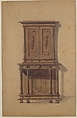 Design for a Wooden Cabinet in French Renaissance Style, Anonymous, French, 19th century, Graphite, brush and brown and gray wash, with framing lines in graphite
