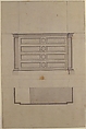 Design for Furniture, Anonymous, French, 19th century, Pen and black ink, brush and gray wash.  Framing lines in pen and black ink.