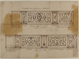 Two Designs for Iron Balconies, Anonymous, French, 19th century, Pen and brown ink