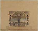 Design for the Interior Elevation of a Theater, Anonymous, French, 19th century, Pen and black ink, watercolor