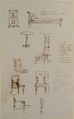 Sketches of Furniture, Anonymous, French, 19th century, Graphite, pen and brown ink