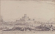 View of Motrone Castle (before its demolition around 1692), Attributed to Giovanni Francesco Grimaldi (Italian, Bologna 1606–1680 Rome), Pen and brown ink over leadpoint