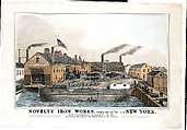 Novelty Iron works, Foot of 12th St. E.R. New York. Stillman, Allen & Co., Iron Founders, Steam Engine and General Machinery Manufacturers, After John Penniman (American, 1817–1850), Lithograph printed in colors with hand-coloring