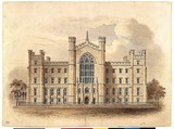University of the City of New York, Washington Square (facade of main building), Alexander Jackson Davis American, Watercolor and pen and brown ink
