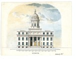 First Merchants' Exchange, New York (elevation of main façade), Alexander Jackson Davis (American, New York 1803–1892 West Orange, New Jersey), Watercolor, pen and black ink over graphite