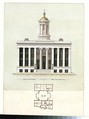 Façade Design and Old Plan for the First Merchant's Exchange, New York  (unexecuted; front elevation and plan), Alexander Jackson Davis (American, New York 1803–1892 West Orange, New Jersey), Graphite, ink and watercolor