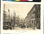 South Street from Maiden Lane, New York, in 1828, William James Bennett (American, London 1787–1844 New York), Aquatint
