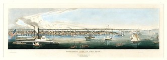 Panoramic View of New York Taken from the North River, Drawn and etched by Robert Havell Jr. (American (born England), Reading 1793–1878 Tarrytown, New York), Hand-colored etching and aquatint