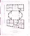 First Merchant's Exchange, New York (plan of main floor), Alexander Jackson Davis (American, New York 1803–1892 West Orange, New Jersey), Black and red ink, gray, orange and pink wash, over graphite