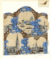 Wallpaper Decorated with New York City Landmarks, Anonymous, American, 19th century, Block printed in colors (blue, brown, gray, and black)
