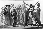 Group of Men, Master of the Large Figure Brush Drawings, Brush and brown wash over traces of black chalk