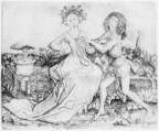Pair of Lovers on a Grassy Bench, Master ES German, Engraving