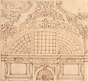 Design for the Upper Half of a Wall Elevation with a Semicircular Window, Giovanni Battista Foggini (Italian, Florence 1652–1725 Florence), Pen and brown and black ink, brush and brown wash, over traces of black chalk