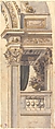 Design for a Pediment with Putti and a Blank Escutcheon, Anonymous, Italian, Piedmontese, 18th century, Pen and brown ink, brush and gray wash, over leadpoint; some lines constructed with a ruler; some traces of red chalk