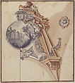 Decoration over an Arch with a Landscape Scene in a Round Compartment, Gaetano Galdi  , 1770, Pen and brown and black ink, brush and brown, black and gray wash over traces of graphite