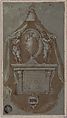 Design for a Wall Tomb, Avanzino Nucci (Italian, Gualdo Tadino (Province of Perugia) 1551–1629 Rome), Pen and brown ink, brush and brown wash, highlighted with white gouache, one blue-green paper.