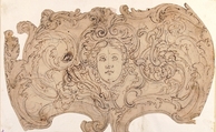 Female Mask Surrounded by Tendrils, Giovanni Battista Foggini (Italian, Florence 1652–1725 Florence), Pen and brown ink, over black chalk