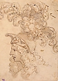 Design for a Helmet with an Elaborate Plume, Giovanni Battista Foggini (Italian, Florence 1652–1725 Florence), Pen and brown ink, brush and light brown wash, over black chalk