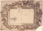 Design for a Carved or Openworked Frame with a Variant, Giovanni Battista Foggini (Italian, Florence 1652–1725 Florence), Pen and brown ink, brush and brown wash, over black chalk, vertical line in graphite through the center (recto); pen and brown ink, over black chalk (verso)