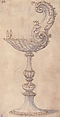 Design for a Cup or Reliquary Composed of a Shell and S-Volute, Attributed to Giovanni Battista Foggini (Italian, Florence 1652–1725 Florence), Pen and brown ink, brush and gray wash, over graphite