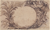 Two Variants for a Cartouche with Palm Leave Decoration, Giovanni Battista Foggini (Italian, Florence 1652–1725 Florence), Pen and brown ink over black chalk
