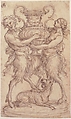 Design for a Sculpture consisting of a Satyr and Satyress holding a Vase, Giovanni Battista Foggini (Italian, Florence 1652–1725 Florence), Pen and brown ink, brush and gray-brown wash, over black chalk or graphite