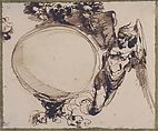 Design for a Cartouche with a Lion's Head and Nimbus, Carlo Bianconi (Italian, Bologna 1732–1802 Milan), Pen and brown ink, brush and green wash; framing lines in gray-green ink