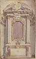 Designs for an Altar in a Niche, Flaminio Innocenzo Minozzi (Italian, Bologna 1735–1817 Bologna), Pen and brown ink, brush and brown, gray, purple-gray and green wash, over leadpoint; vertical line in leadpoint and pen and brown ink through the center of the drawing to create the symmetry