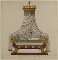 Design for Canopy Bed, Anonymous, French, 19th century, Pen and brown ink, gouache, gold metallic paint