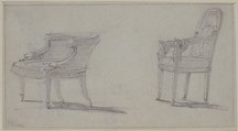 Studies for Two Armchairs (recto); sketches for Three Chairs and Parts of a Fourth (verso), Manner of Charles Percier (French, Paris 1764–1838 Paris), Graphite